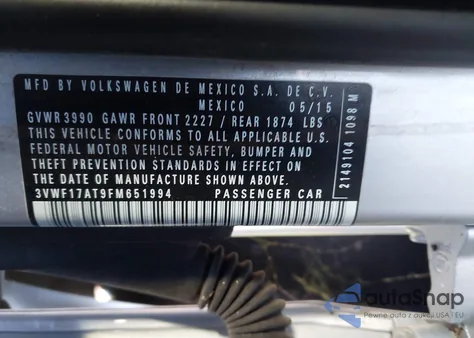 2015 Volkswagen Beetle 1.8T Classic из США, поврежденный, VIN 3VWF17AT9FM651994